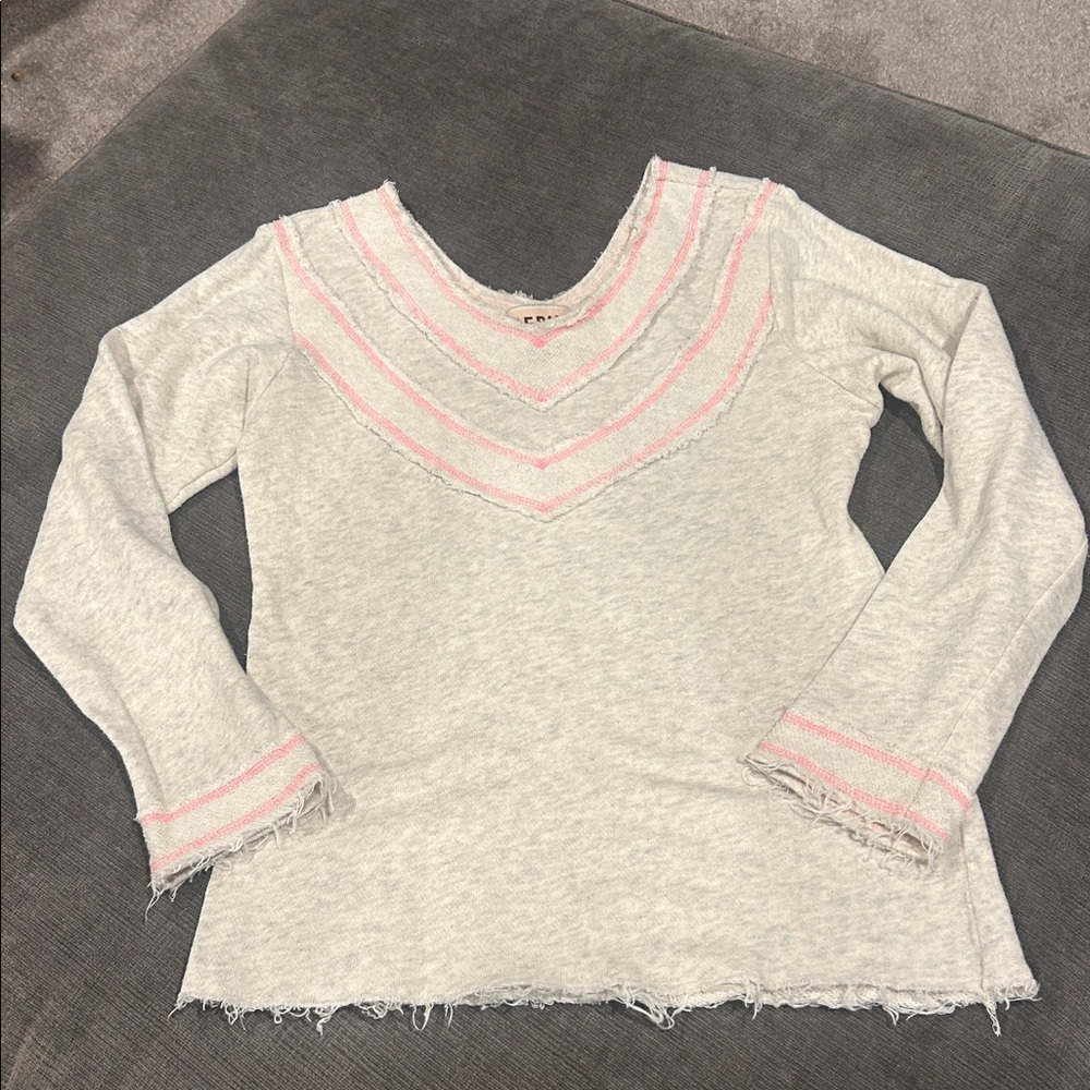 Pepin Anthropologie Gray Pink Raw Edge Sweatshirt size small